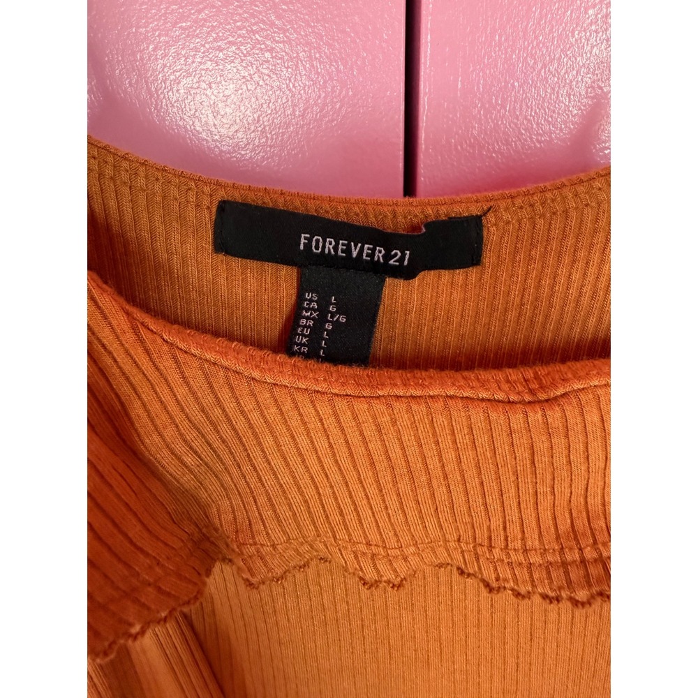 Forever 21 Rust Orange Ribbed Ruffle Mini Dress Large Adjustable Straps - Picture 3 of 4